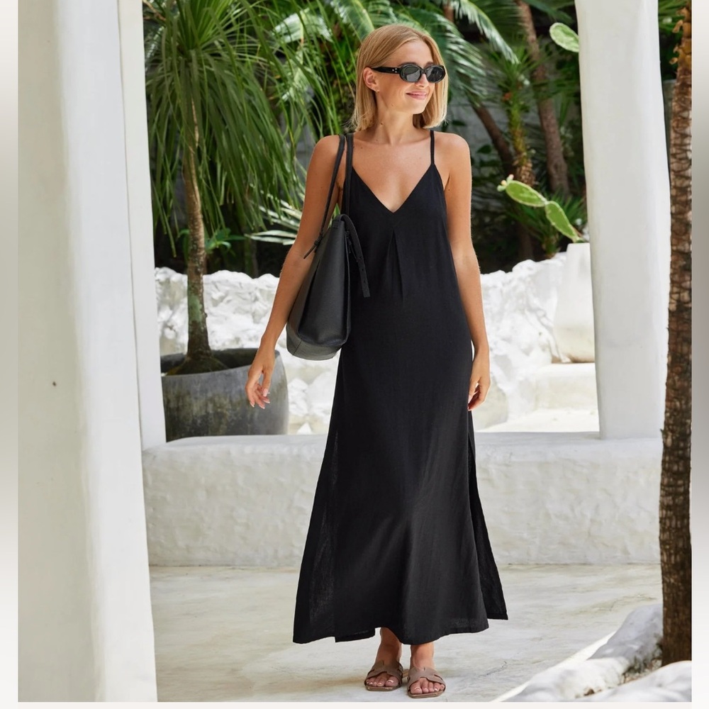 Kenny Flowers The Mykonos Linen Beach Dress Black XS